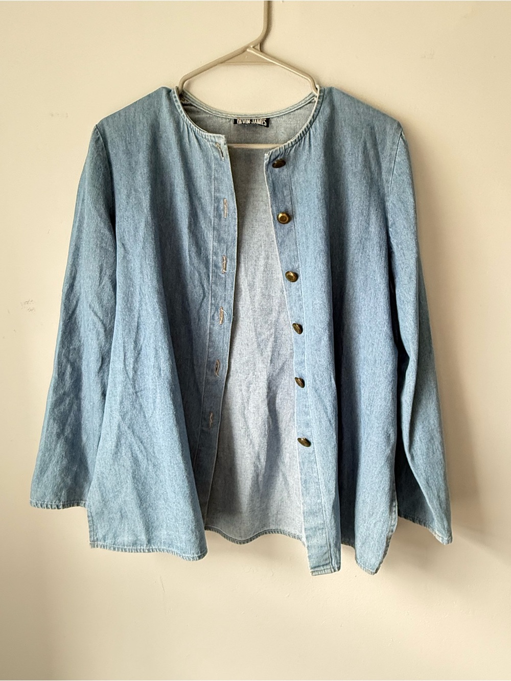 VTG Light Wash Denim Button-Front Jacket Long Sleeve Blouse Light Blue XS S
